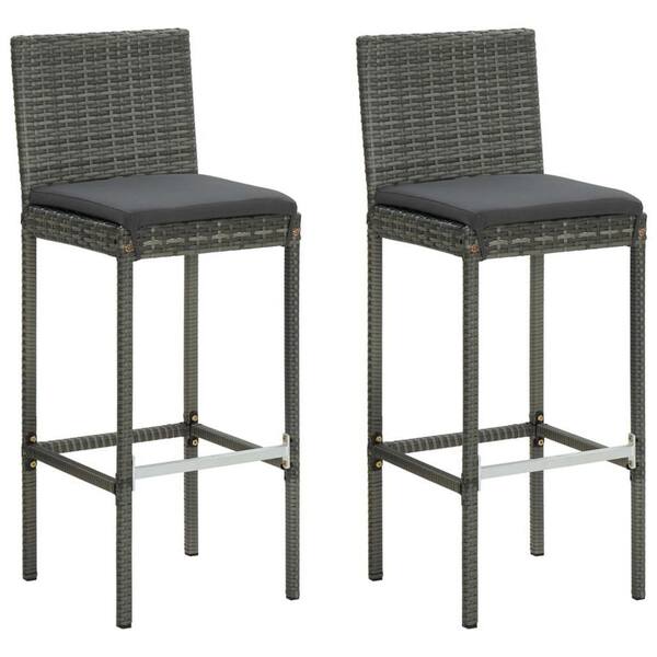 Metal Outdoor Bar Stool with Gray Cushion (Set of 2)