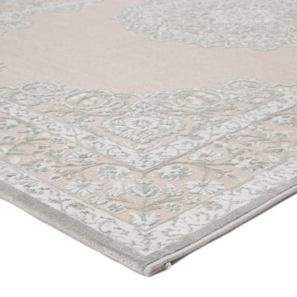 Machine Made Bright White 8 ft. x 10 ft. Medallion Area Rug