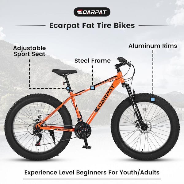 Tenleaf 26 in. Fat Tire Steel Frame Full Shimano 21 Speed Front