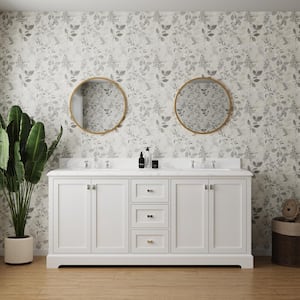 72 in. W x 22 in. D x 40 in. H Double Sink Freestanding Bath Vanity in White with White Cultured Marble Top Ceramic Sink