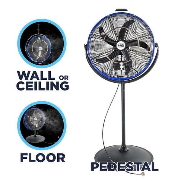 20 in. 3-Speed Outdoor Misting 3-In-1 Pedestal Personal Fan in Blue with Garden Hose Connection
