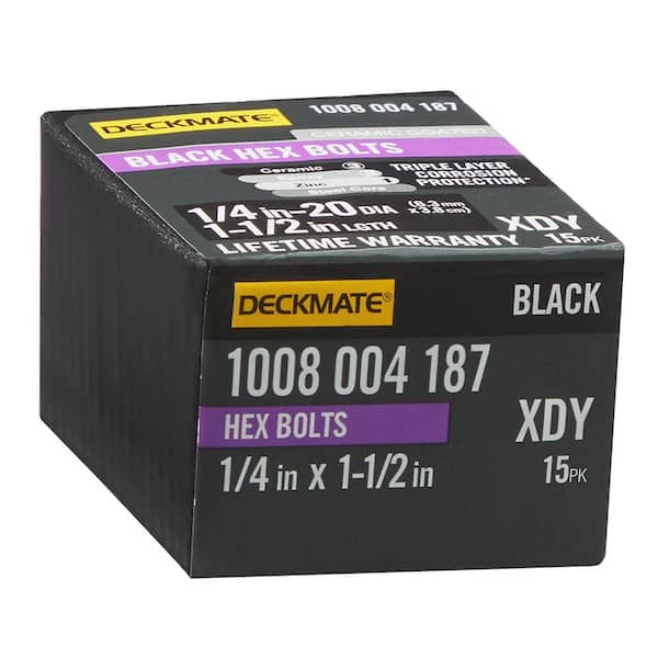 DECKMATE 1/4 in. -20 x 1-1/2 in. Black Hex Bolt (15-Pack)