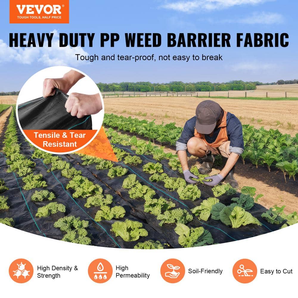Heavy Duty Black Polypropylene Weed Barrier Landscape Fabric 6 x 100FT
