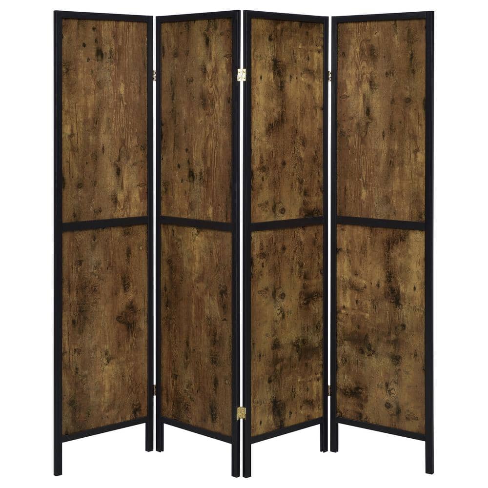 Antique Nutmeg and Black 4-Panel Folding Screen
