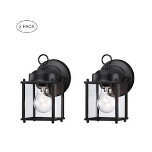 2-Pack 1-Light Outdoor Wall Light with Matte Black and Clear Glass Shade