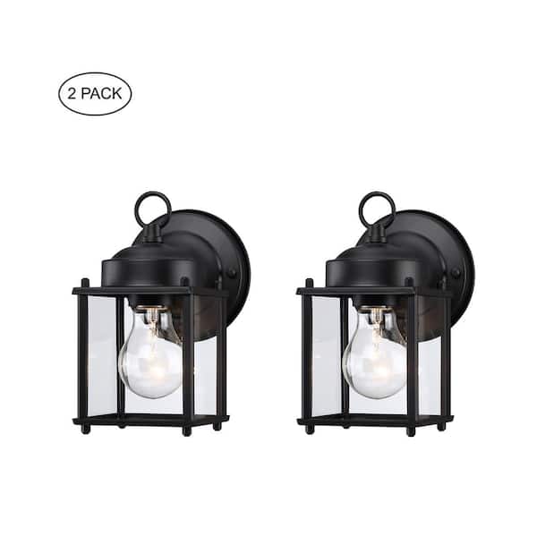 Hukoro 2-Pack 1-Light Outdoor Wall Light with Matte Black and Clear Glass Shade