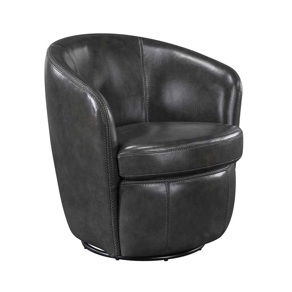 Lazzara Genevieve Smoky Gray Leather Upholstery Swivel Arm Chair
