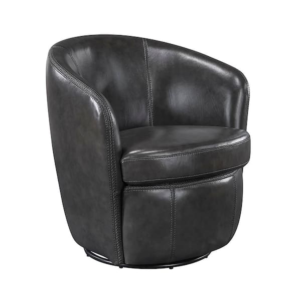 Genevieve Smoky Gray Leather Upholstery Swivel Arm Chair