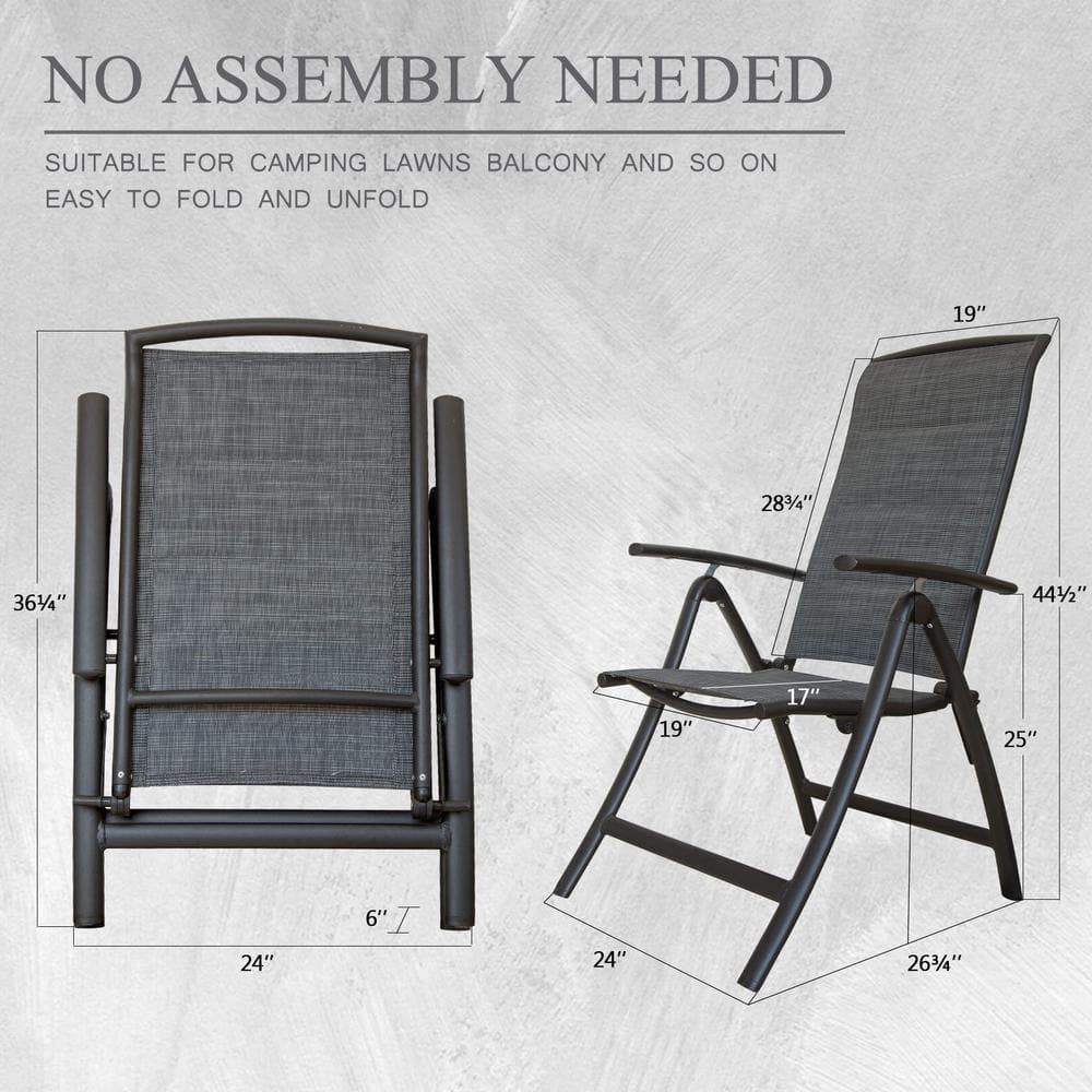 Dark Gray Aluminum Folding Dining Armchairs with High Backrest, Set of 2
