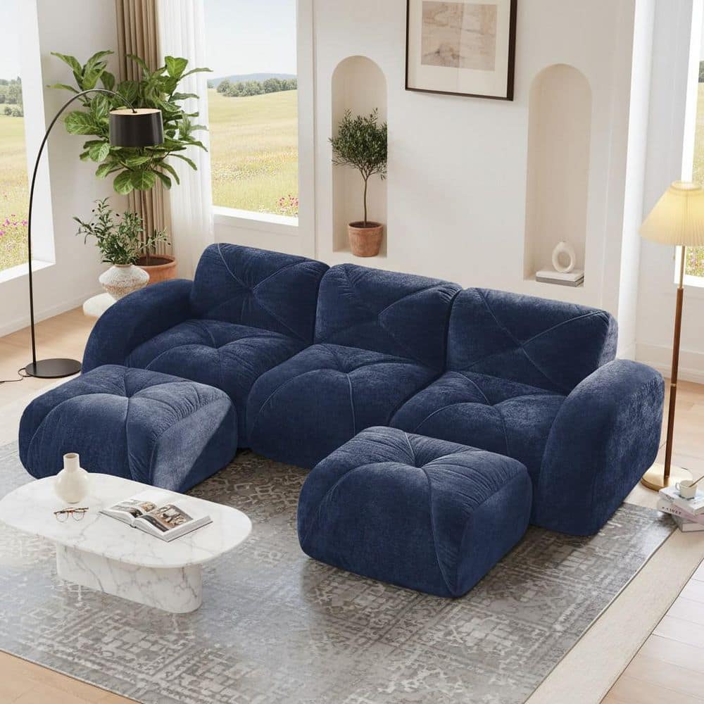 Homy Casa SAND 110.6 in. Oversize U-Shape Modular Velvet 3-Seat