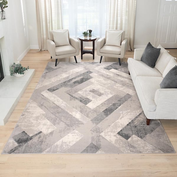Ethan Soller Gray 9 ft. x 13 ft. Geometric Indoor Area Rug