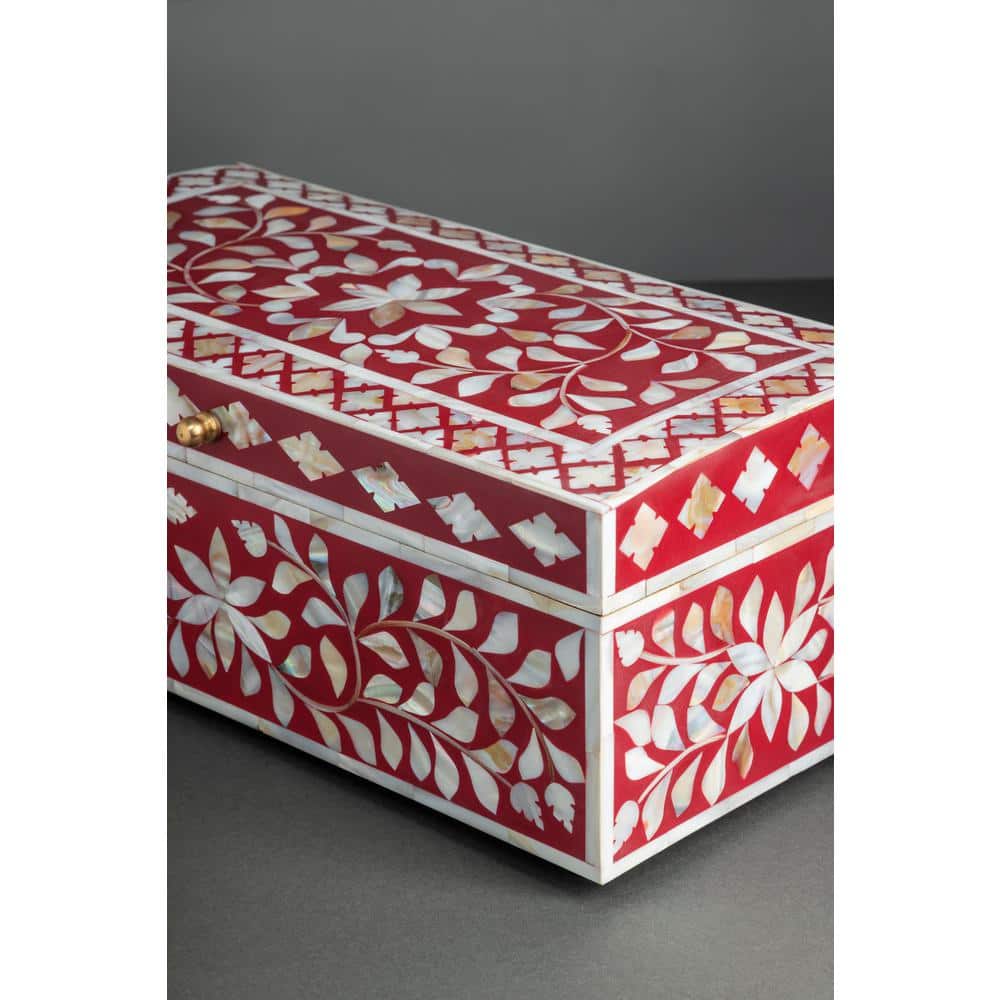 Jodhpur Mother of Pearl Decorative Box, Burgundy, 16"