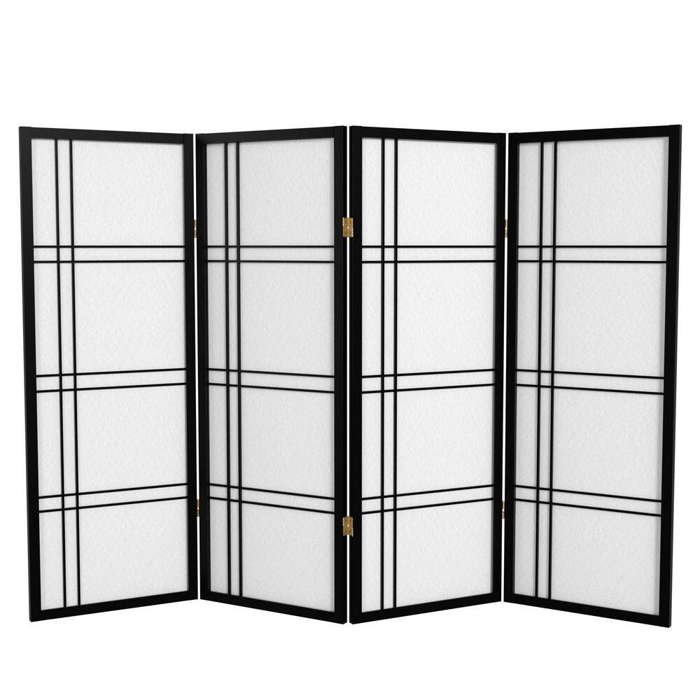 4-Panel Black Shoji Screen with Double Cross Design