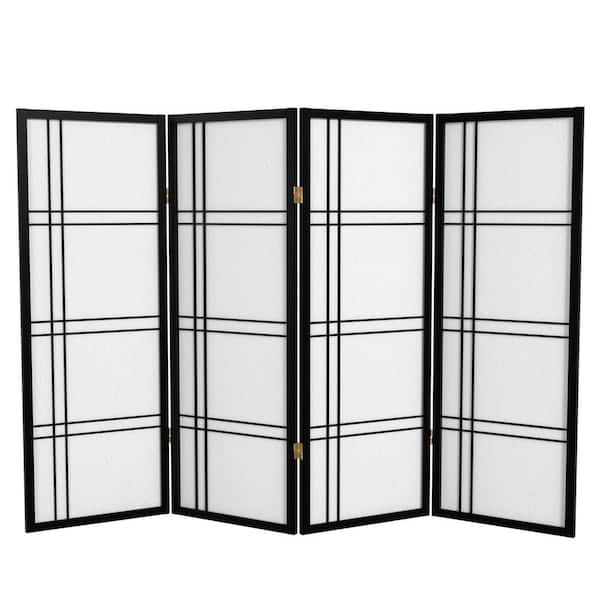 Oriental Furniture 4 ft. Short Double Cross Shoji Screen - Black - 4 Panels