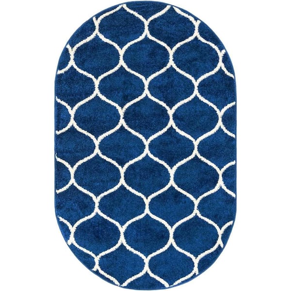 Trellis Frieze Rounded Navy Blue 3 ft. x 5 ft. Area Rug