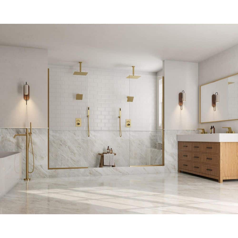 Grandjoy Brushed Gold Dual Shower Head System with Handheld Spray