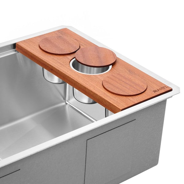 LedgeFit 3-Piece Stainless Steel Condiment Tray with Wooden Platform Sink Accessory Set for Workstation Sinks