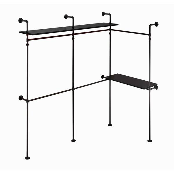 Black Metal Clothes Rack,118.3 in. W Reversible Clothing Rack,Garment Rack Closet Wardrobe Rack with LED Lights&Shelves
