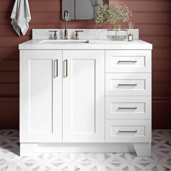 ARIEL Taylor 42.25 in. W x 22 in. D x 36 in. H Single Sink Freestanding Bath Vanity in White with Carrara Quartz Top