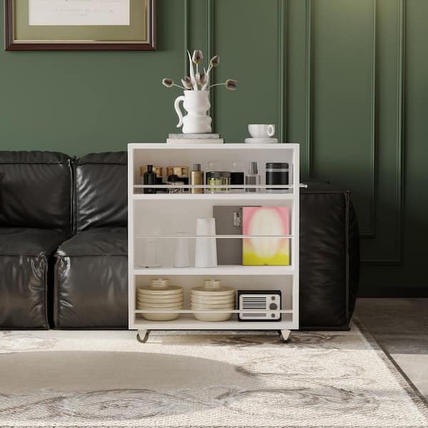 Wonline Movable Slim Storage Cart White Wooden Kitchen Cart with 3-Tier Adjustable Shelves Rolling Cart for Home Organizer