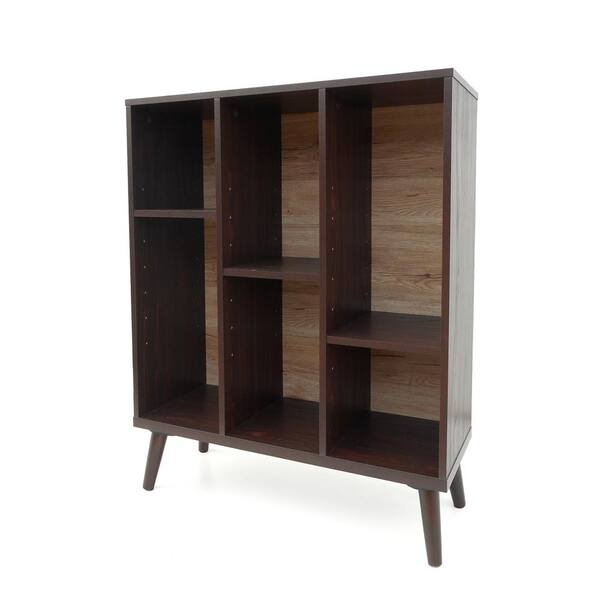 Noble House Felicia 38.20 in. Walnut Wood 6-Shelf Accent Bookcase with Adjustable Shelves