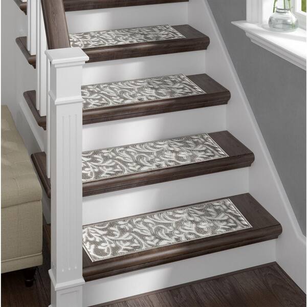 9" x 29" Scroll Washable Stair Treads Non Slip Carpet Set of 4 Comes in 3 Colors 