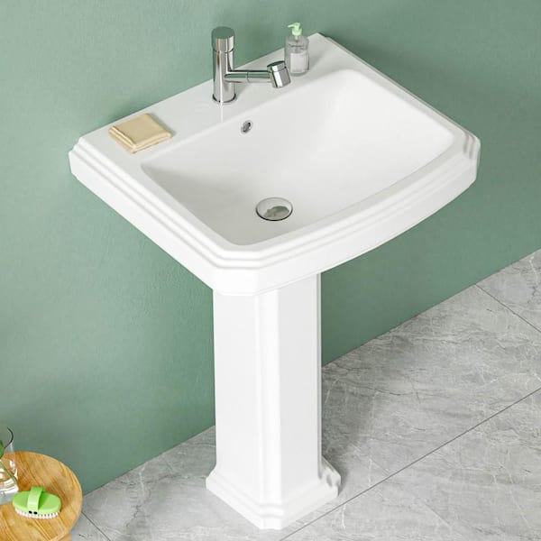 Vomlor 19.25 in. D x 23 in. W Bathroom Pedestal Sink Combo Rectangular Vitreous China in White with Overflow and 1 Faucet Hole
