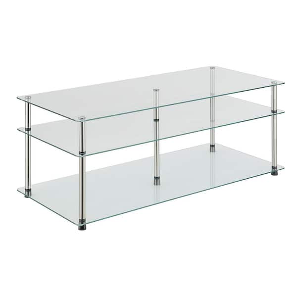 Convenience Concepts Designs2Go 40 in. Glass/Stainless Standard Rectangular Glass Top Coffee Table with 3 Tiers