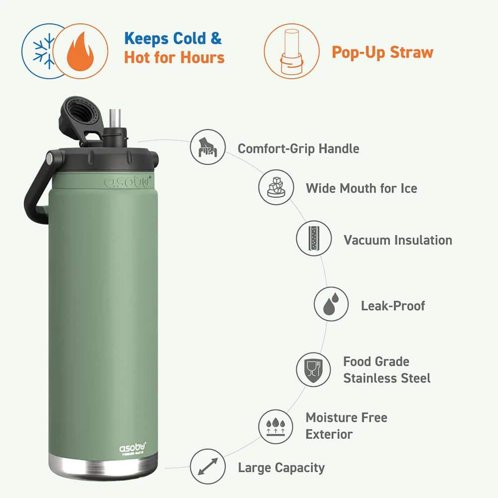 Basil Green 50 oz Stainless Steel Insulated Water Bottle with Comfort Handle