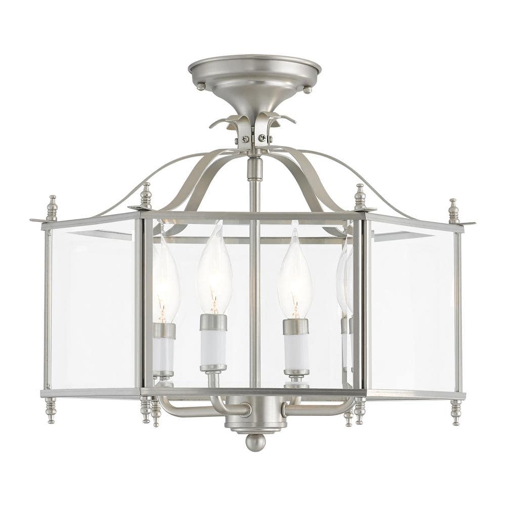 Livingston Classic Brushed Nickel 4-Light Pendant with Clear Beveled Glass