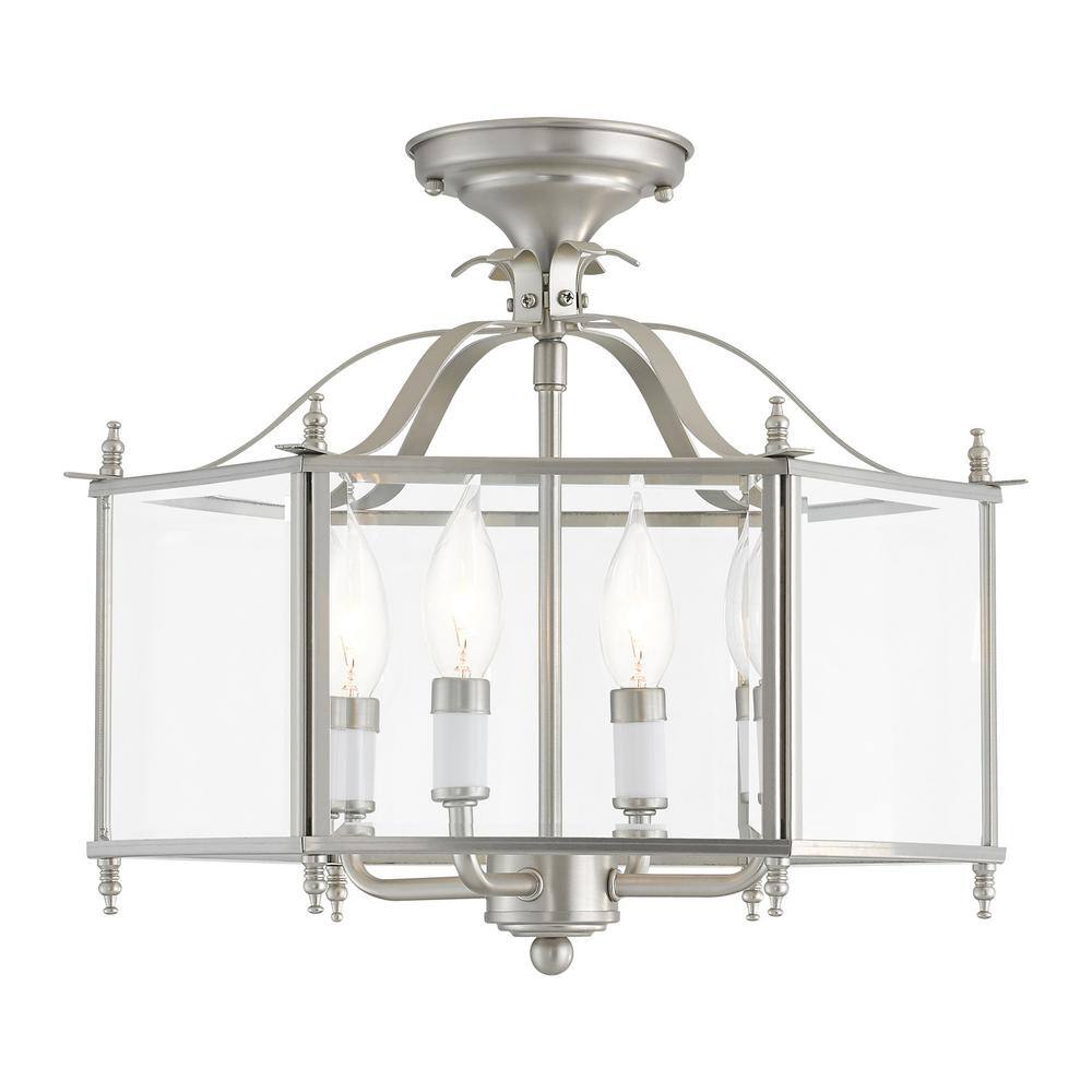 Livingston Classic Brushed Nickel 4-Light Pendant with Clear Beveled Glass