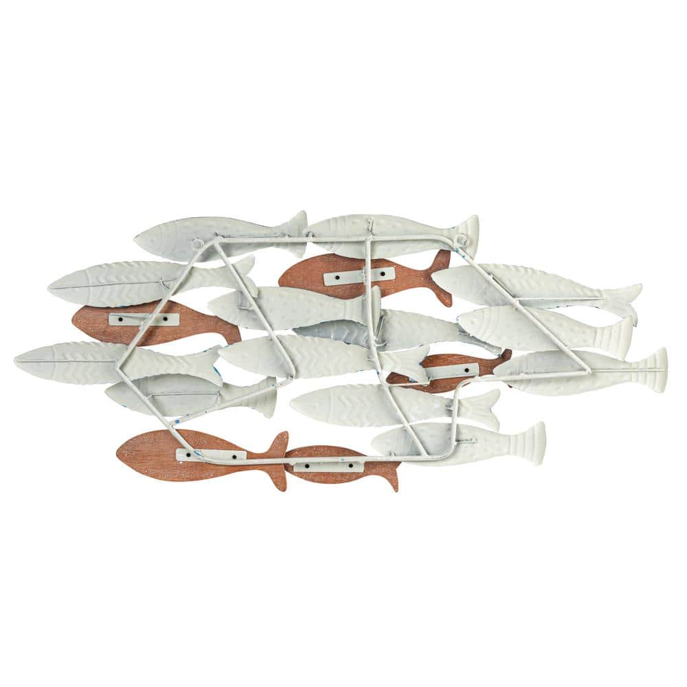 Hand-Painted Blue and Beige Metal School of Fish Wall Decor