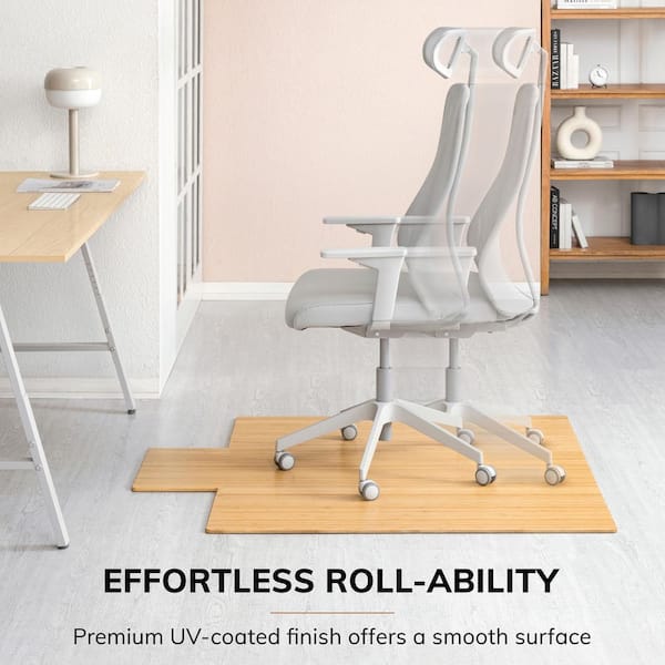 Deluxe Natural Light Brown 44 in. x 52 in. Bamboo Roll-Up Office Chair Mat with Lip