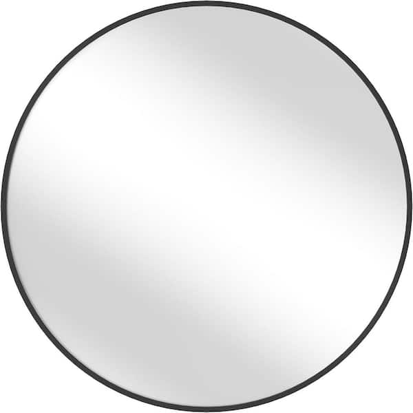 48 in. W x 48 in. H Round Framed French Clear Wall Mounted Tempered Glass Bathroom Vanity Mirror in Matte Black