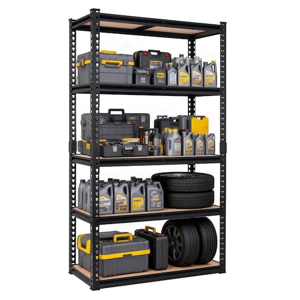 5-Tiers Heavy Duty Garage Metal Adjustable Household Shelving Unit in Black (35.4 in. W x 72 in. H x 15.7 in. D)