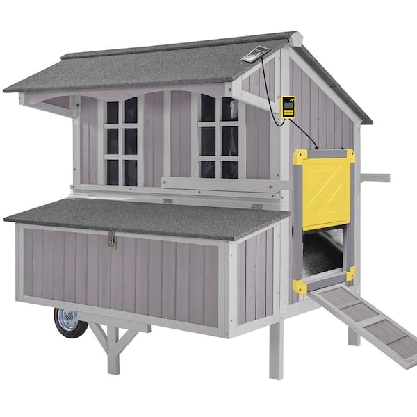 Extra-Large Chicken Coop with Big Wheels with Automatic Chicken Door (Gray Frame) for 6/8-Chickens