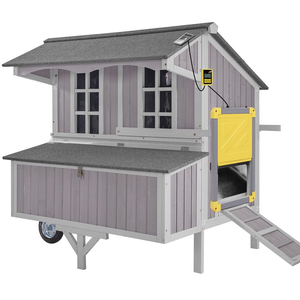 Extra-Large Chicken Coop with Big Wheels with Automatic Chicken Door (Gray 