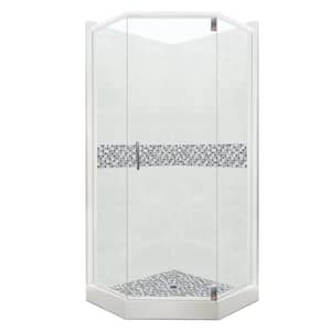 Del Mar Grand Hinged 36 in. x 36 in. x 80 in. Neo-Angle Shower Kit in Natural Buff and Chrome Hardware