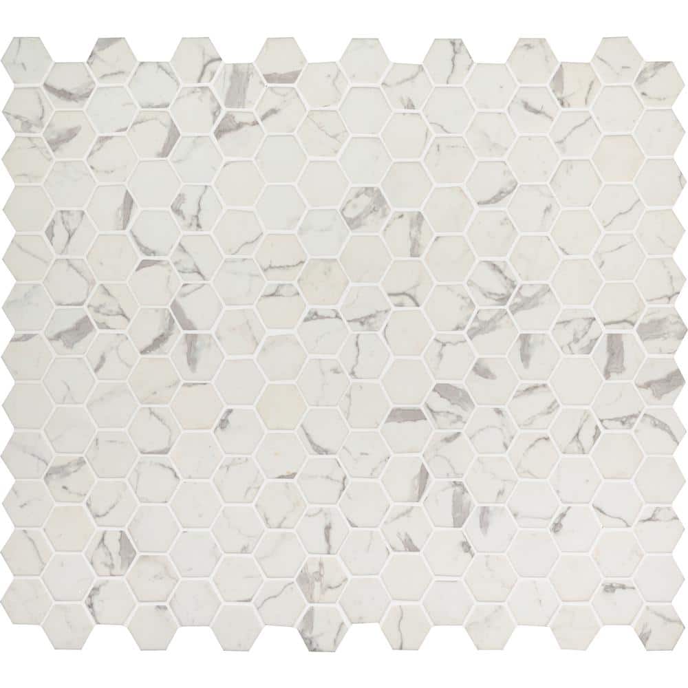 Alabaster Hexagon 12 in. x 13.25 in. Glossy Glass Patterned Look Floor and Wall Tile (14.7 sq. ft./Case) price history on PriceWatchPro