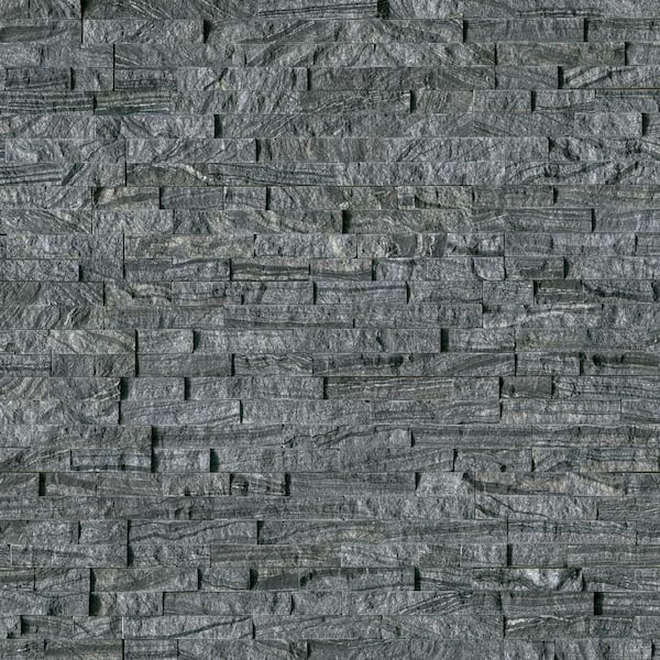 Glacial Black Ledger Panel 6 in. x 24 in. Splitface Marble Wall Tile (210 sq. ft. /pallet)