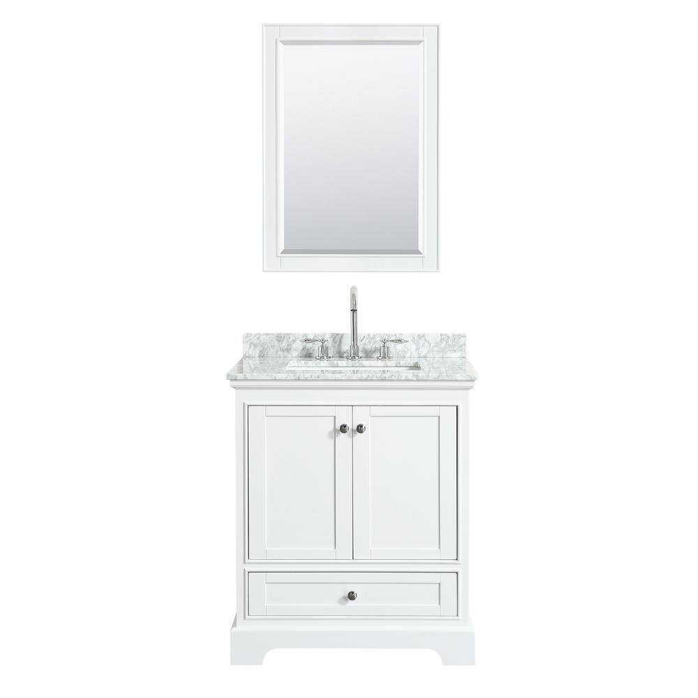 Deborah 30" White Bathroom Vanity with Marble Top and Mirror