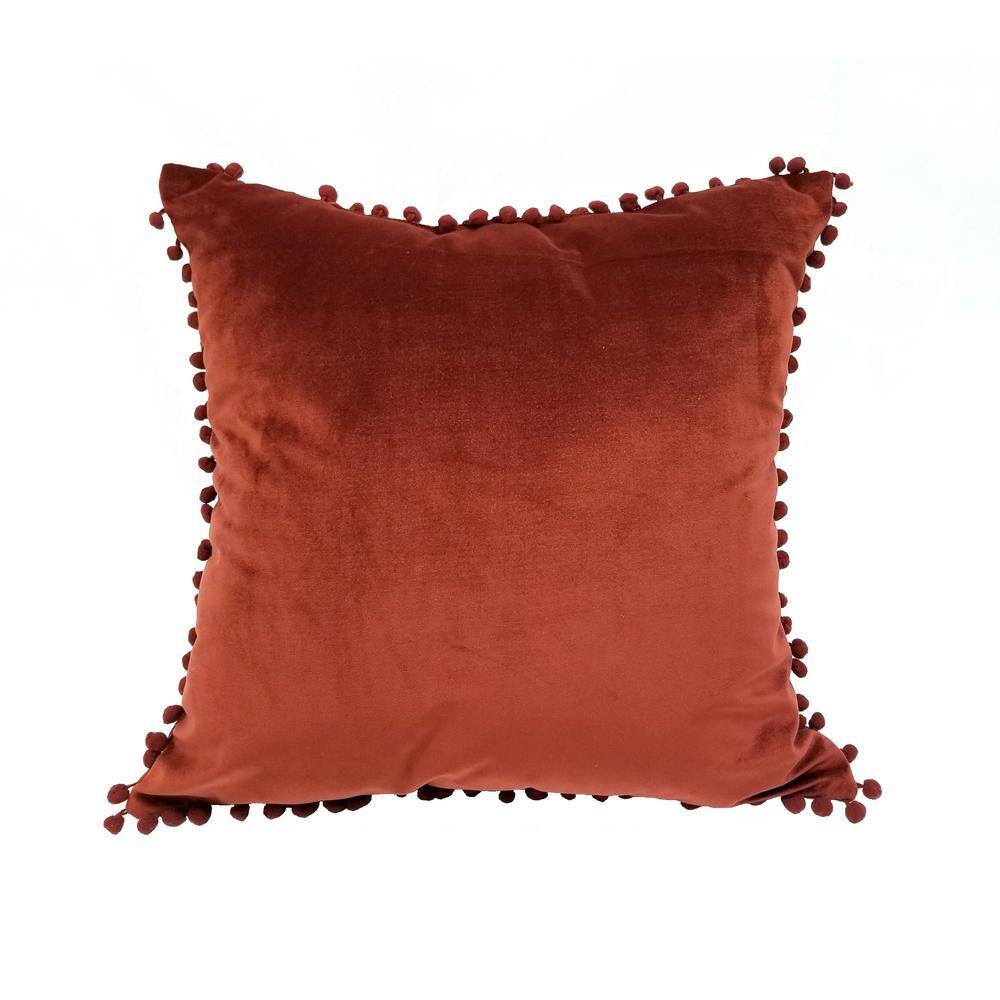 Universal Home Fashions Pompom Merlot Solid Polyester 18 In X 18 In Throw Pillow The Home Depot