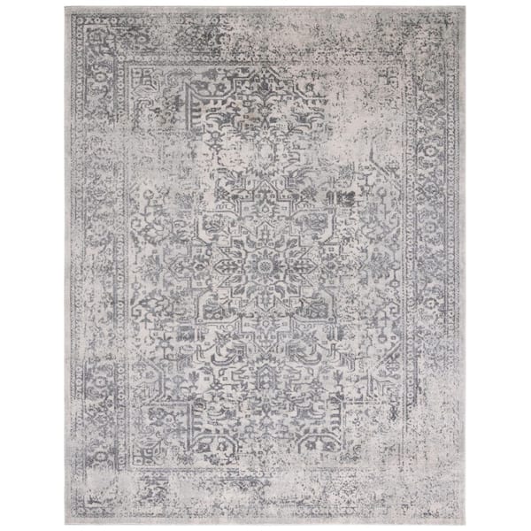 SAFAVIEH Evoke Ivory/Gray 10 ft. x 14 ft. Distressed Border Medallion Area Rug