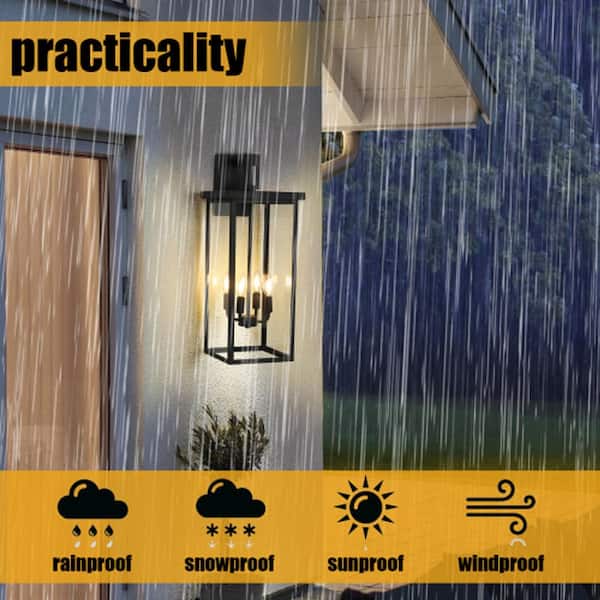 Sunpez 4-Light Outdoor/Indoor Wall Sconce Black Porch Light Outside Lights for House E12 Candelabra,Bulb Not Include,Hardwired