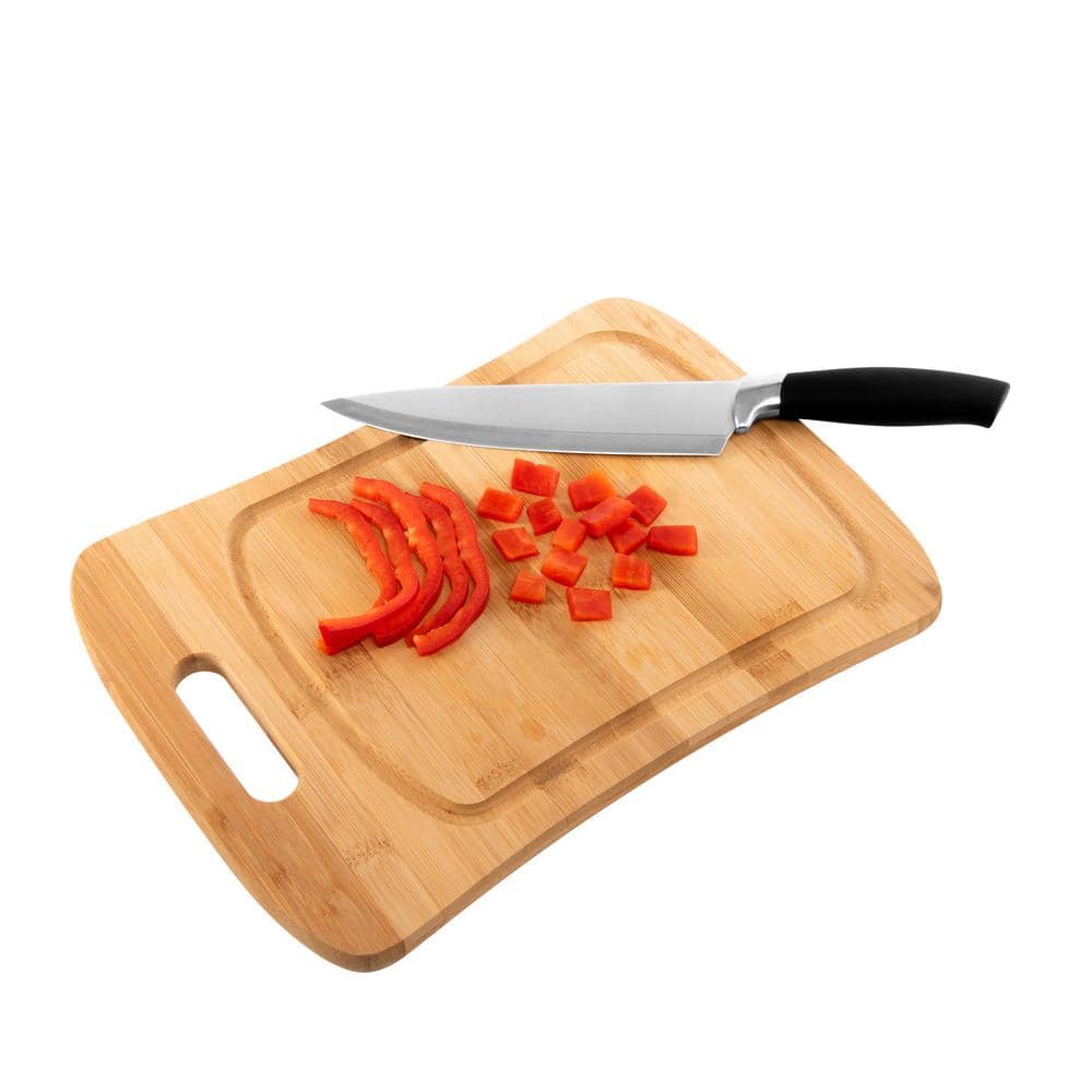Medium Natural Bamboo Rectangular Cutting Board with Handle