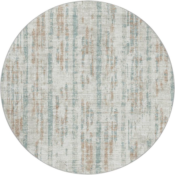 Dream Shag Premium Machine Washable Abstract ADS39 Ivory 8 ft. x 8 ft. Round Rug