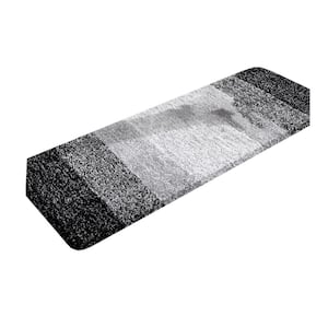 47 in. x 17 in. Black Stripe Microfiber Rectangular Shaggy Bath Rugs