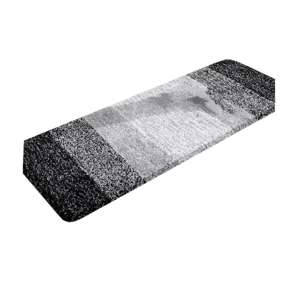 Afoxsos 47 in. x 17 in. Black Stripe Microfiber Rectangular Shaggy Bath Rugs