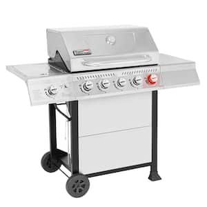 5-Burner Propane Gas Grill in Stainless Steel with Sear Burner and Side Burner