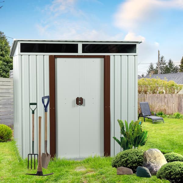 6 ft. W x 5 ft. D Metal Storage Shed Outdoor Tool Room with Foundation and Transparent Plate, White (27 sq. ft.)